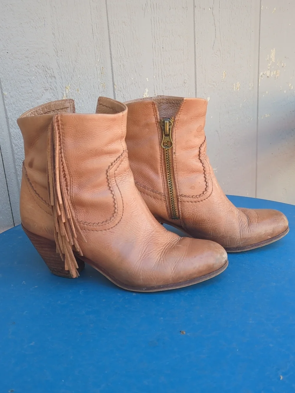Sam Edelman Women’s Tan Leather Fringe Ankle Boots